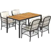 vidaXL 5-delige Tuinset met kussens poly rattan zwart