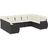 vidaXL 9-delige Loungeset met kussens poly rattan zwart
