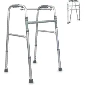Mobiclinic Columna: Looprek met frame, hulpmiddel voor lopen, rollator. Stabiel, inklapbaar, met 4 rubberen voetjes, van aluminium, in hoogte verstelbaar, lichtgewicht, zilverkleurig