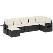 vidaXL 7-delige Loungeset met kussens poly rattan zwart