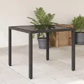 vidaXL Tuintafel met glazen blad 90x90x75 cm poly rattan