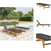 vidaXL Ligbedden 2 st poly rattan en massief acaciahout zwart en bruin
