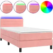 vidaXL Boxspring met matras en LED fluweel roze 100x200 cm