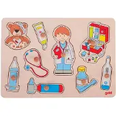 Goki Steekpuzzel - Bij De Dokter - 9 Delen - 30X21X2,4Cm - Hout - 1 Jaar