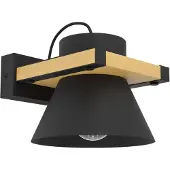 Eglo Maccles Wandlamp - E27 - 18 cm - Zwart/Bruin - Staal/Hout