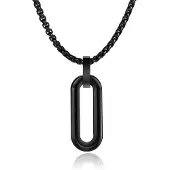 Mendes Herenketting met 3D Ovale Geometrische Hanger - Zwart