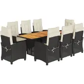 vidaXL 9-delige Tuinset poly rattan zwart
