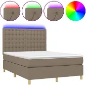 vidaXL Boxspring met matras en LED stof taupe 140x190 cm