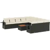 vidaXL 12-delige Loungeset met kussens poly rattan zwart