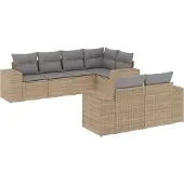 vidaXL 7-delige Loungeset met kussens poly rattan beige
