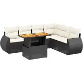 vidaXL 7-delige Loungeset met kussens poly rattan zwart