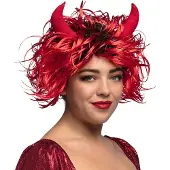 Muovijalelu - Pruik Curly devil Rood - Krullen - Kort - Vrouwen - Duivel - Halloween en Horror