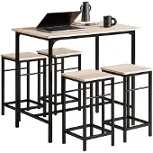 SoBuy Bartafel met 4 Krukken - Modern - max. 120 kg - Zwart / Bruin