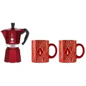 Bialetti Moka Express Deco Glam espressomachine incl. 2 kopjes, Espresso pot, Rood