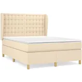 vidaXL Boxspring met matras stof crèmekleurig 140x190 cm