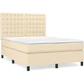 vidaXL Boxspring met matras stof crèmekleurig 140x190 cm