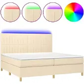 vidaXL Boxspring met matras en LED stof crèmekleurig 200x200 cm