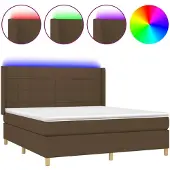 vidaXL Boxspring met matras en LED stof donkerbruin 180x200 cm