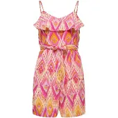 ONLY KIDS GIRL playsuit KOGSCARLETT met all over print roze/geel Meisjes Viscose Ronde hals - maat 164
