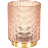 Home Deco Factory Tafellamp met goudkleurige voet en reliëf glazen roze kap
