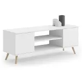 KOBI TV-meubel - houten poten - wit - 155x40x50 cm