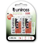 Uniross Batteries Ni-MH AA HR6 oplaadbare batterijen, 2500mAh, 4 stuks.