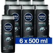 Nivea MEN Rock Salts Douchegel Mannen - 3-in-1 Shower Gel - Shampoo - Voordeelverpakking - 6x 500 ml