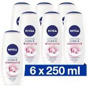 Nivea Care & Diamond Badschuim - Diamantenglans & Calla-leliegeur - Hydraterende - Voordeelverpakking - 6 x 250 ml