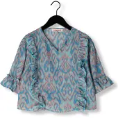 Vingino T-shirt met all over print en ruches lichtblauw/roze Meisjes Polyester V-hals - maat 164