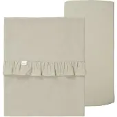 Koeka Set | Laken Babybedje + Hoeslaken Babybedje Ruffle Faro Warm White Sage