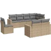 vidaXL 8-delige Loungeset met kussens poly rattan beige