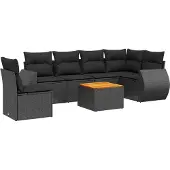 vidaXL 7-delige Loungeset met kussens poly rattan zwart
