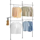 SoBuy Kledingrek - 4 Kledingstangen - Verstelbaar - 124-226 x 200-285 cm - Lichtgrijs