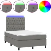 vidaXL Boxspring met matras en LED stof donkergrijs 120x190 cm