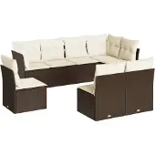 vidaXL 8-delige Loungeset met kussens poly rattan bruin