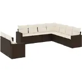 vidaXL 9-delige Loungeset met kussens poly rattan bruin