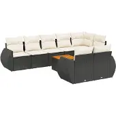 vidaXL 9-delige tuinmeubelset met kussens, zwart, polyrotan