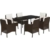 vidaXL 7-delige Tuinset met kussens poly rattan bruin