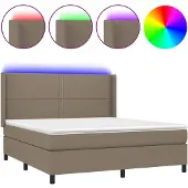 vidaXL Boxspring met matras en LED stof taupe 180x200 cm