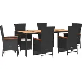 vidaXL 7-delige Tuinset met kussens poly rattan zwart