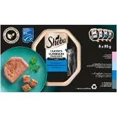Sheba 4x Adult Kattenvoer Classic Paté Natvoer Vis Kuipjes 8 x 85 gr
