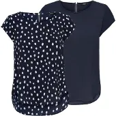 ONLY Dames T-Shirt ONLVIC 2 Pack bequem Blauw Ronde Hals Volwassenen t-shirt blouse - Zomerse t-shirt