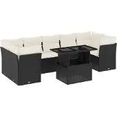 vidaXL 8-delige tuinmeubelset met kussens, zwart, polyrotan