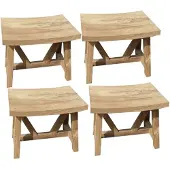 AVH-Collectie Set van 4 Stool voetenbank teak