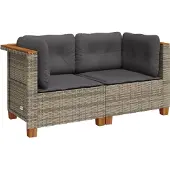 vidaXL - Tuinhoekbanken - 2 - st - met - kussens - poly - rattan - grijs