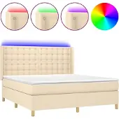 vidaXL Boxspring met matras en LED stof crèmekleurig 160x200 cm