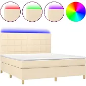 vidaXL Boxspring met matras en LED stof crèmekleurig 160x200 cm