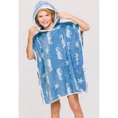 Woody badcape unisex – blauw – zeepaardjes all-over print – 241-10-BCA-B/918 – maat 92-116