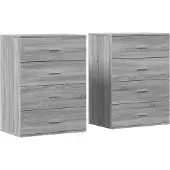 vidaXL Dressoirs 2 st 60x39x80 cm bewerkt hout grijs sonoma