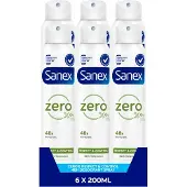 Sanex Zero% Respect & Control Deodorant Spray 6 x 200ml - Voordeelverpakking